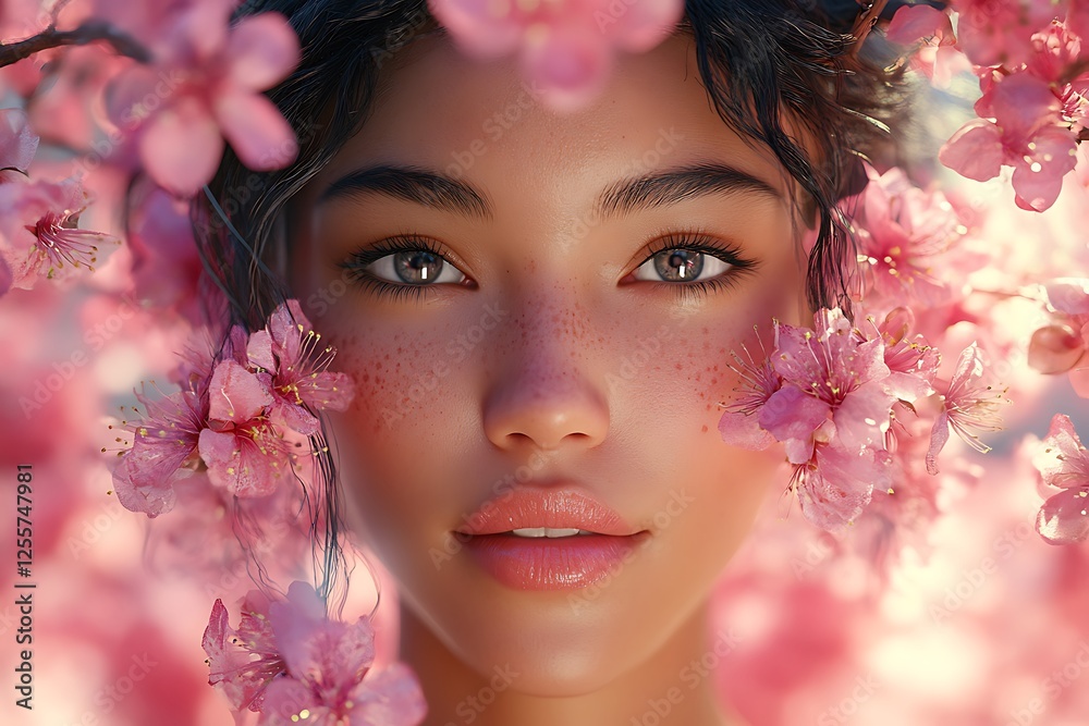 Fototapeta premium Dreamy Soft-Focus Scene Surrounded by Vibrant Pink Cherry Blossoms