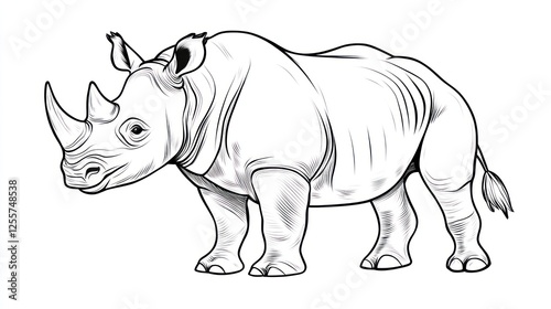 Black and white illustration of a rhinoceros photo