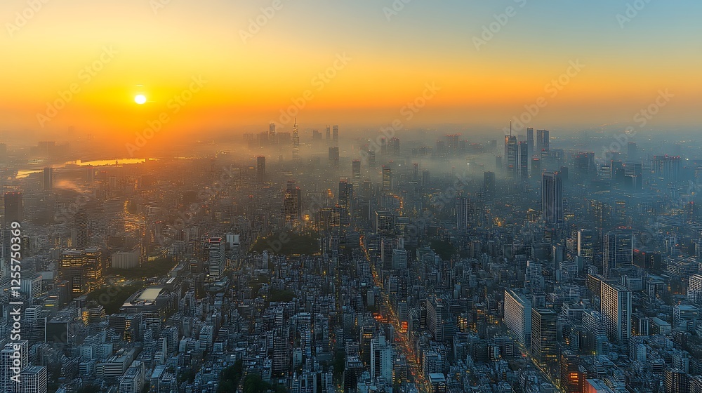 Fototapeta premium Cityscape Sunset Golden Hour Urban Skyline Panorama