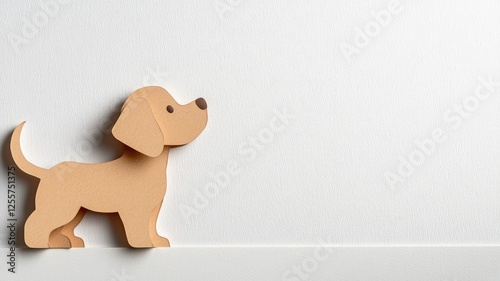 Simple paper-cut dog artwork against white background photo
