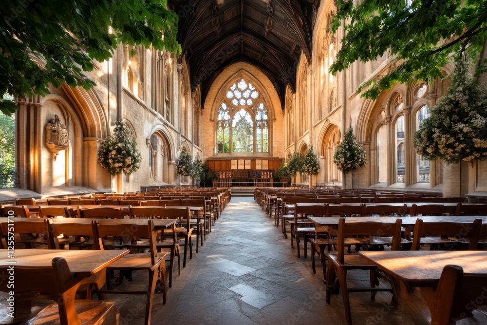 Fototapeta premium A gothic-style university where scholars study ancient texts to uncover lost knowledge and intellectual advancements