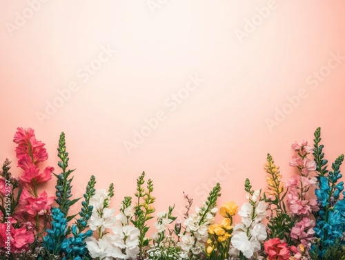 Realistic Spring Flowers Arrangement on Soft Pastel Background for Creative Space Usage and Text Placement