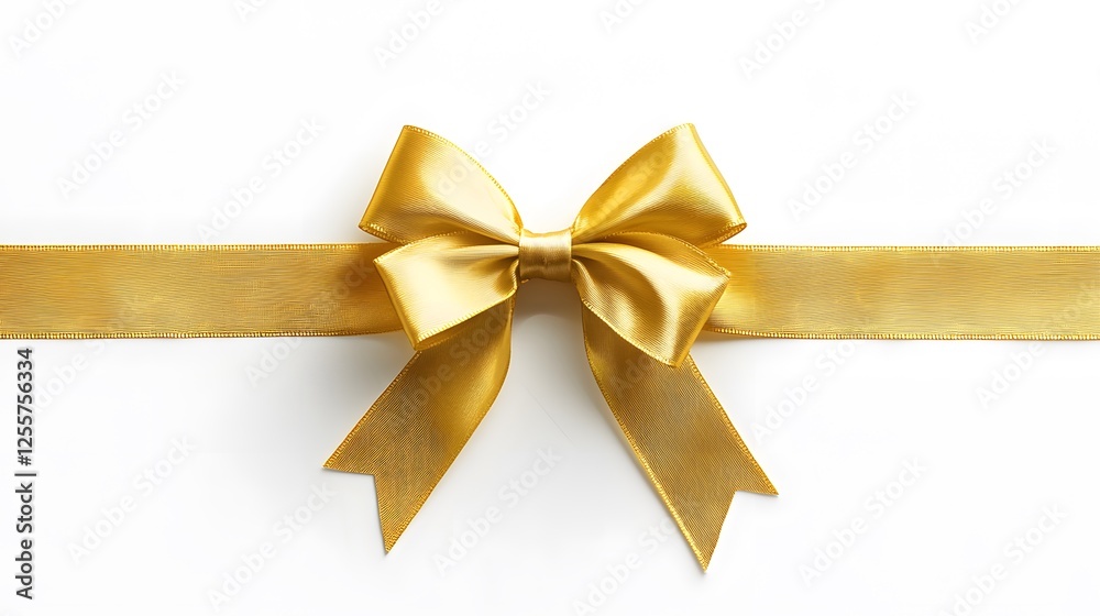 Gold ribbon and bow elegantly tied in a perfect bow isolated on a white background for decoration purposes Gold ribbon and bow elegantly tied in a perfect bow isolated on a white background for decoration purposes