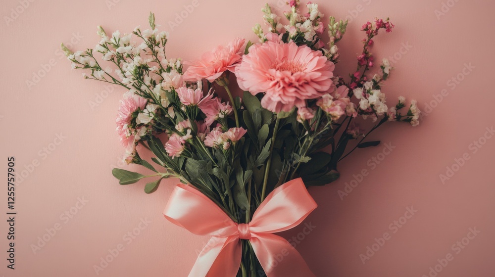 Fototapeta premium Pink Flower Bouquet on Pink Background