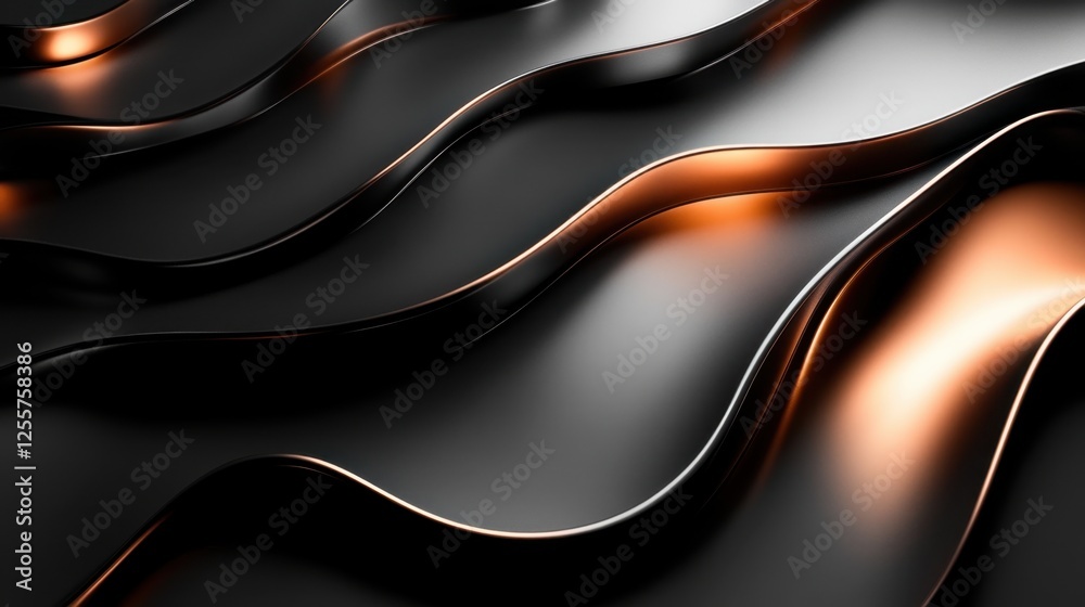 Obraz premium Abstract Black and Copper Wave Pattern: Sleek Modern Design Background Texture