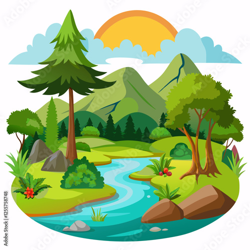 landscape with trees and mountains