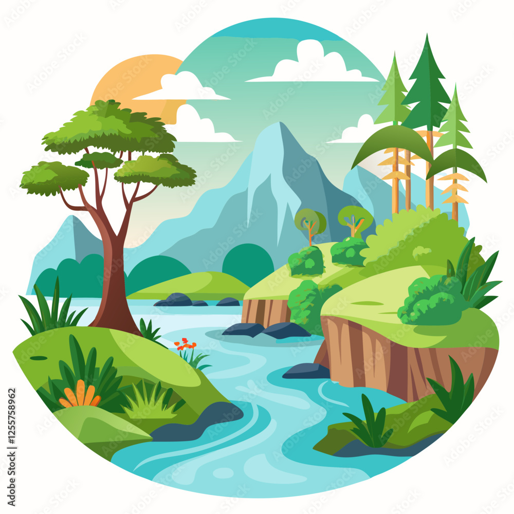Fototapeta premium landscape with trees and river