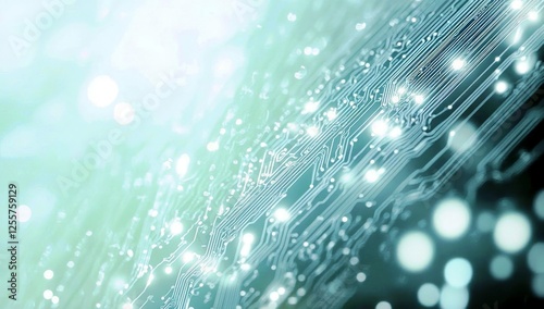 Abstract digital technology background featuring glowing circuits, lines, and bokeh elements in a soft color scheme, perfect for tech and innovation themes