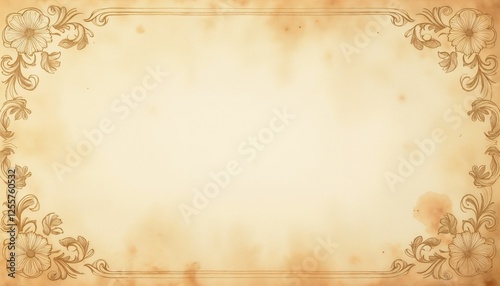 Antique parchment background with floral border for vintage love letter design