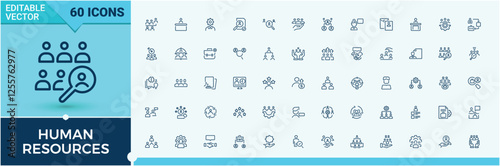 Human Resources line icon. Containing strategy, unity, employment, management, resource and more. Minimal icons. Editable vector stroke.