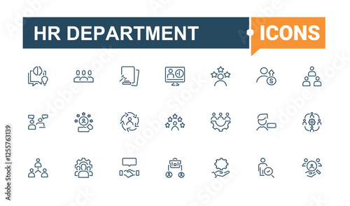 Set of HR Department line icons. Containing unity, strategy, partnership, man, hand and more. Minimal icon. Minimalist editable vector stroke.