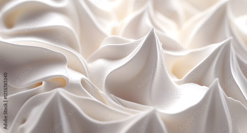 Obraz premium Creamy Swirls: An abstract close-up shot of fluffy white cream, showcasing its texture and soft peaks, creating a luxurious and delicious visual appeal.