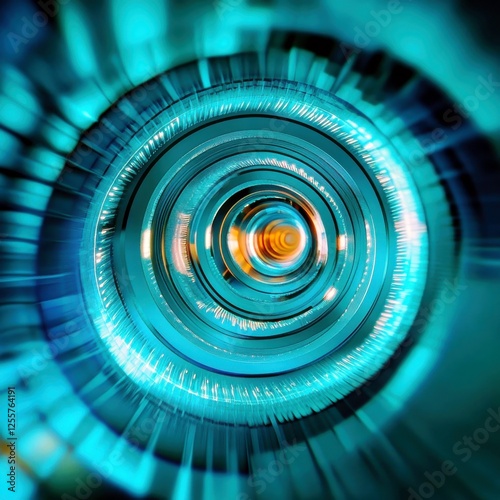 Futuristic Abstract Tunnel with Vibrant Blue and Orange Light Effects Creating a Sense of Depth and Energy in a Digital Environment