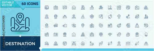 Destination modern icon. It contains symbols to destination, world, map, address, road, position and more. Outline symbol collection. Editable vector stroke.