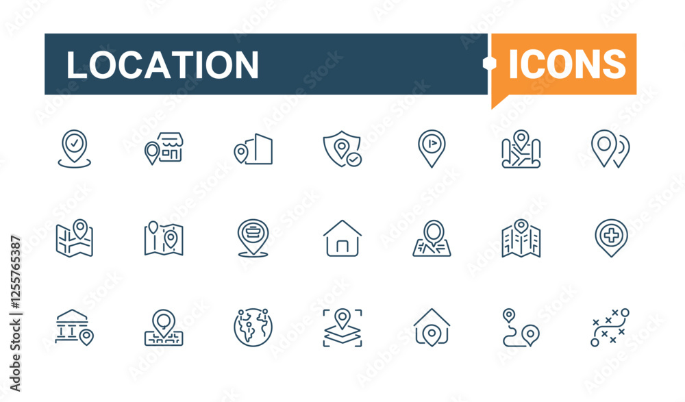 Location icon set. Contains such icons as web, gps, geo, place, street, world and more. Thin outline icons pack. Minimalist editable vector stroke. Location icon set. Contains such icons as web, gps, geo, place, street, world and more. Thin outline icons pack. Minimalist editable vector stroke.