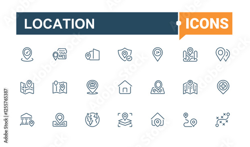 Location icon set. Contains such icons as web, gps, geo, place, street, world and more. Thin outline icons pack. Minimalist editable vector stroke.