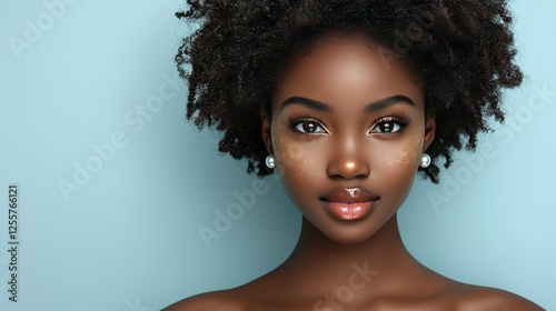 Beautiful Black Woman With Curly Hair And Makeup