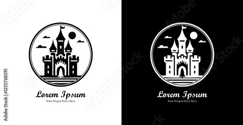 logo design in the shape of a castle with natural views