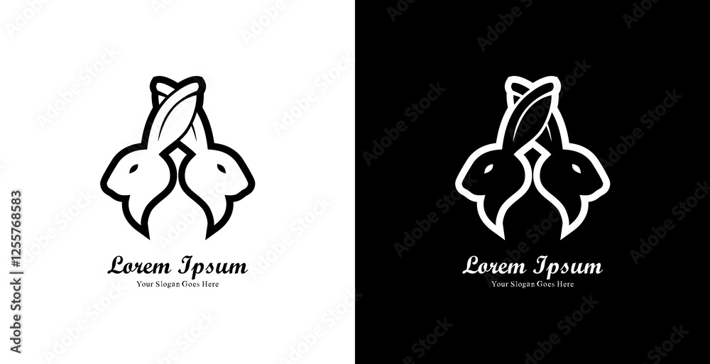 Obraz premium The logo design is in the form of two rabbit heads back to back