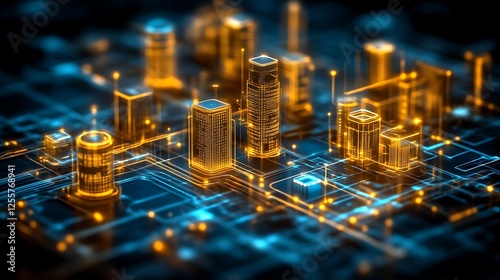 Digital Cityscape Illuminated With Futuristic Buildings And Networks