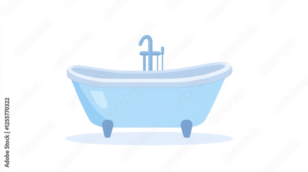 Light Blue Bathtub Illustration, Interior Design, Bathroom Accessory, Simple Icon Light Blue Bathtub Illustration, Interior Design, Bathroom Accessory, Simple Icon