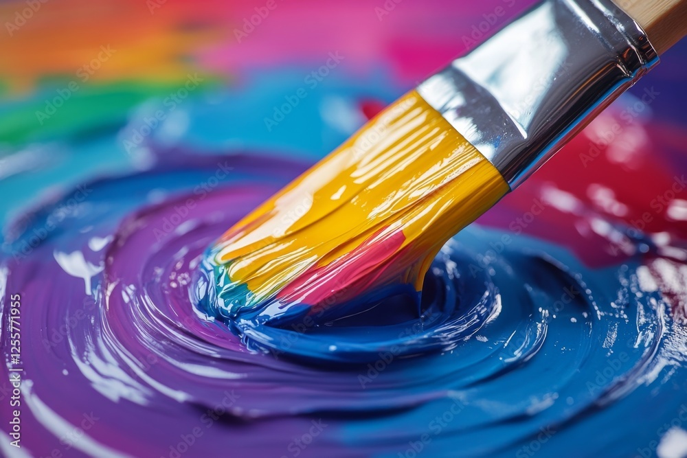 Fototapeta premium Colorful brush painting swirling patterns on a palette