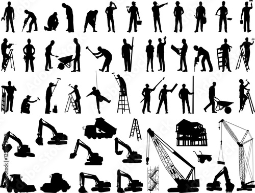 builders, construction, construction equipment set on white background vector