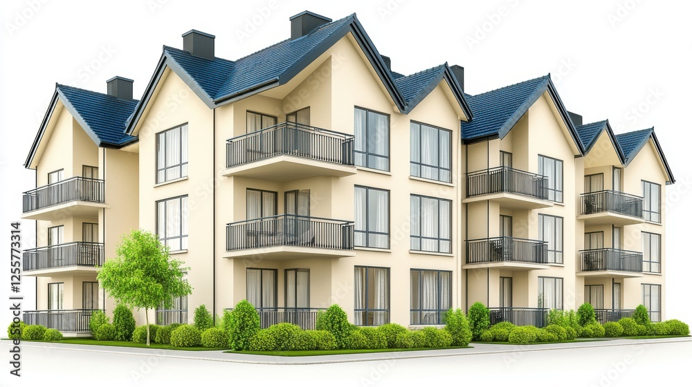 Modern Residential Building Design Featuring Balconies and Greenery in Urban Environment Modern Residential Building Design Featuring Balconies and Greenery in Urban Environment