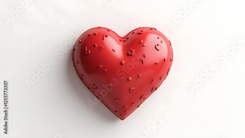 Shiny 3D Red Heart with Floating Small Hearts on White Background