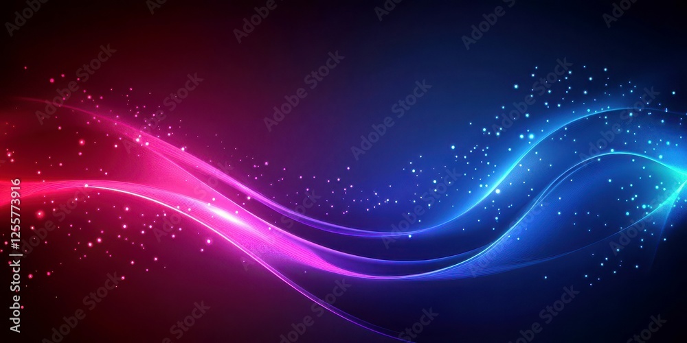 Abstract waves of vibrant red and blue light with sparkling particles creating a dynamic background for creative design projects Abstract waves of vibrant red and blue light with sparkling particles creating a dynamic background for creative design projects