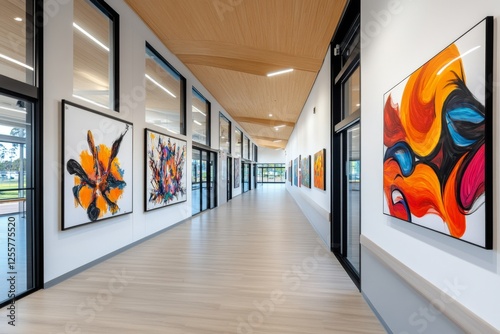 A secondary school hallway with motivational posters and student artwork on the walls