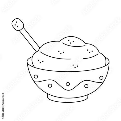 Bowl of sour cream and a spoon. Hand drawn clip art for your project.