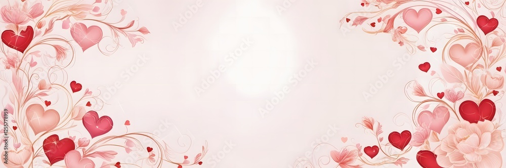 Elegant Valentine’s Day Background with Pink Hearts and Floral Elements Elegant Valentine’s Day Background with Pink Hearts and Floral Elements