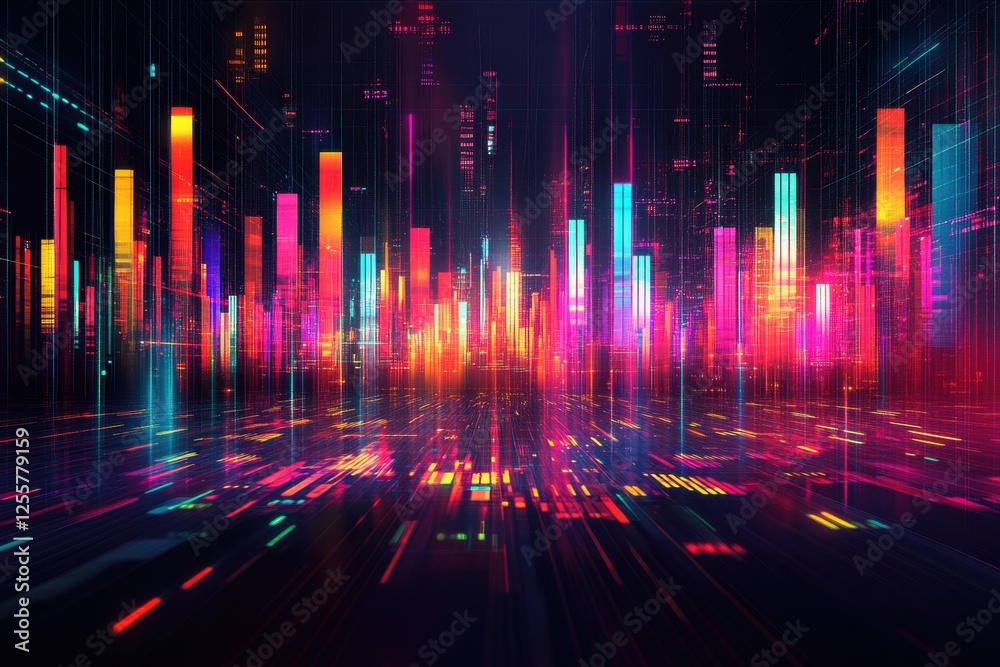 Vibrant Digital Landscape with Colorful Lights and Dynamic Patterns Representing Data Visualization Vibrant Digital Landscape with Colorful Lights and Dynamic Patterns Representing Data Visualization