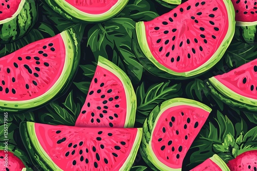 Juicy watermelon pattern in bright pink and green