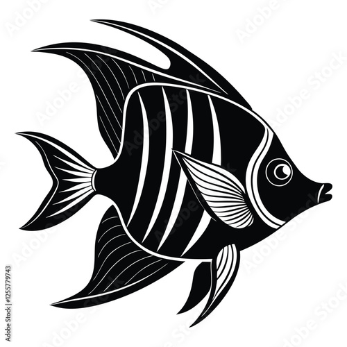 Vector silhouette illustration of an an angelfish on a white background