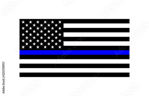 Black American flag with blue line. Thin Blue Line US Flag