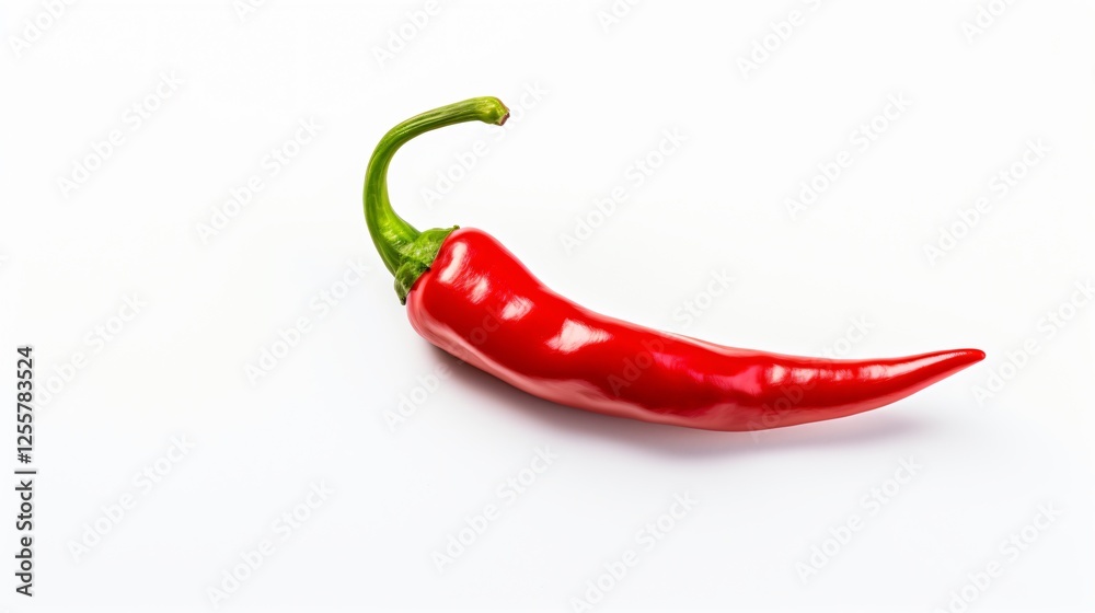 Isolated Chili with Leaf on White Background