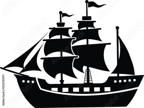 pirate ship black  silhouette,pirate ship  flat vector illustration