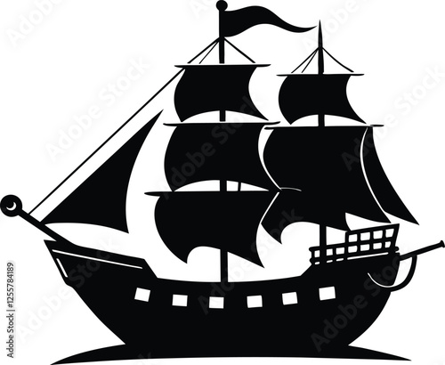 pirate ship black  silhouette,pirate ship  flat vector illustration