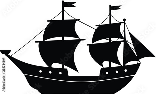 pirate ship black  silhouette,pirate ship  flat vector illustration