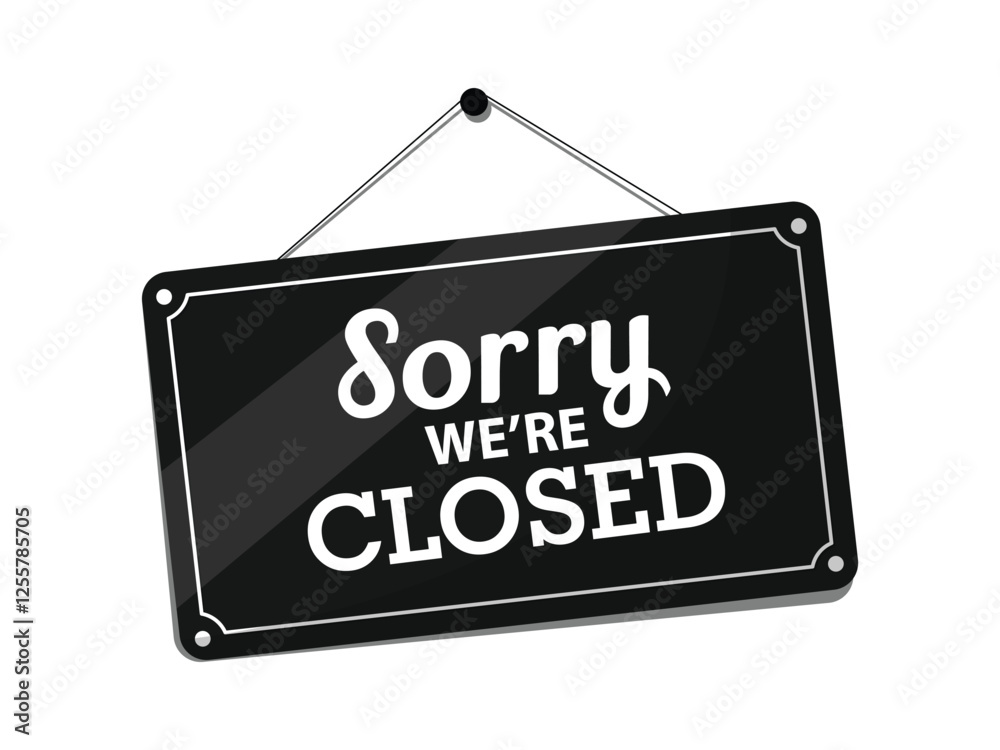 Sorry we're closed hanging sign isolated on white wall vector illustration. sorry we're closed hanging rectangle red sign with grunge texture on white background. Door sign for store, restaurant or sh Sorry we're closed hanging sign isolated on white wall vector illustration. sorry we're closed hanging rectangle red sign with grunge texture on white background. Door sign for store, restaurant or sh