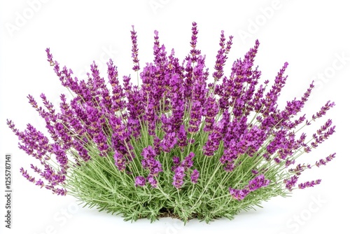A bouquet of purple flowers arranged on a clean white surface