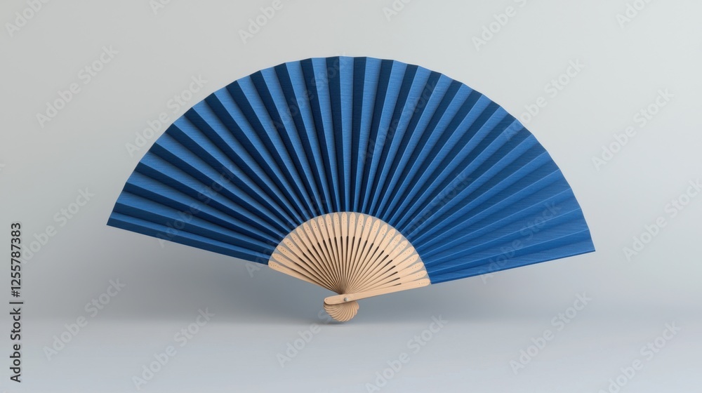 Fototapeta premium Color hand fan isolated on gray background. Open folding fan for mock-up