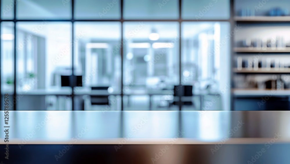 Blurred Office Interior with Modern Design and Focus on Table Surface in Contemporary Workspace Environment for Business and Creative Professionals