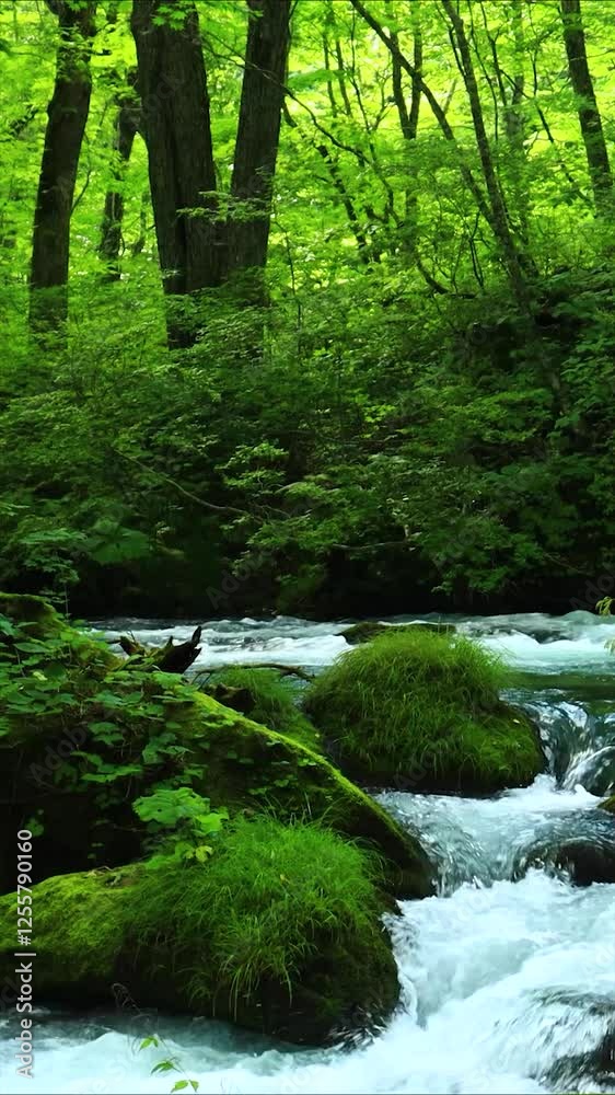 青森県 奥入瀬渓流 8月 風景 縦 青森県 奥入瀬渓流 8月 風景 縦