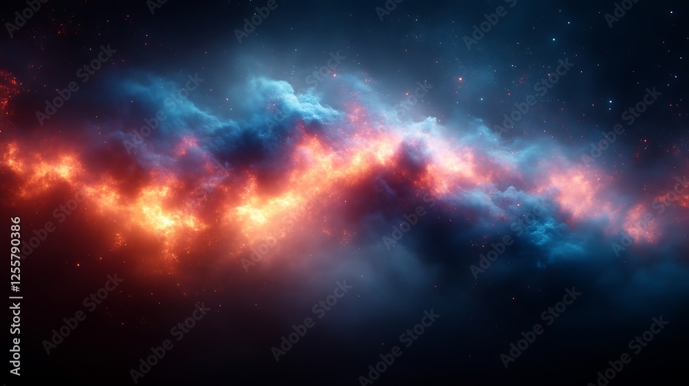 Naklejka premium Cosmic Nebula Fire And Ice Celestial Cloudscape