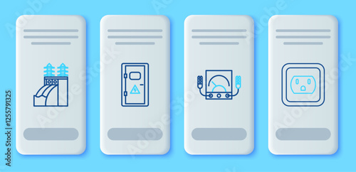 Set line Electrical cabinet, Ampere meter, multimeter, voltmeter, Nuclear power plant and outlet the USA icon. Vector