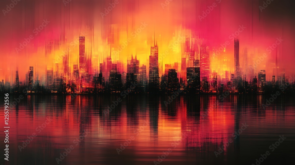 Fototapeta premium Cityscape at Sunset Reflected in Water