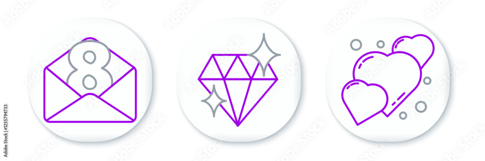 Set line Heart, Envelope with 8 March and Diamond icon. Vector Set line Heart, Envelope with 8 March and Diamond icon. Vector